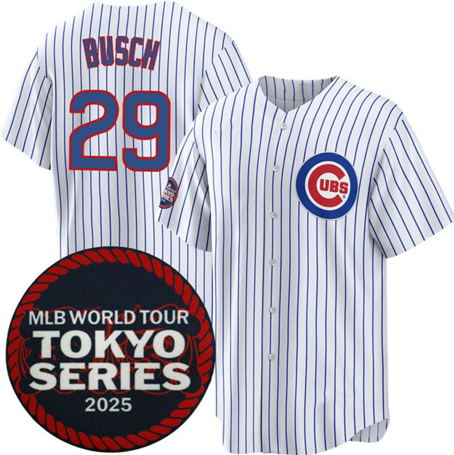 C.Cubs #29 Michael Busch White 2025 World Tour Tokyo Series Home Stitched Jersey
