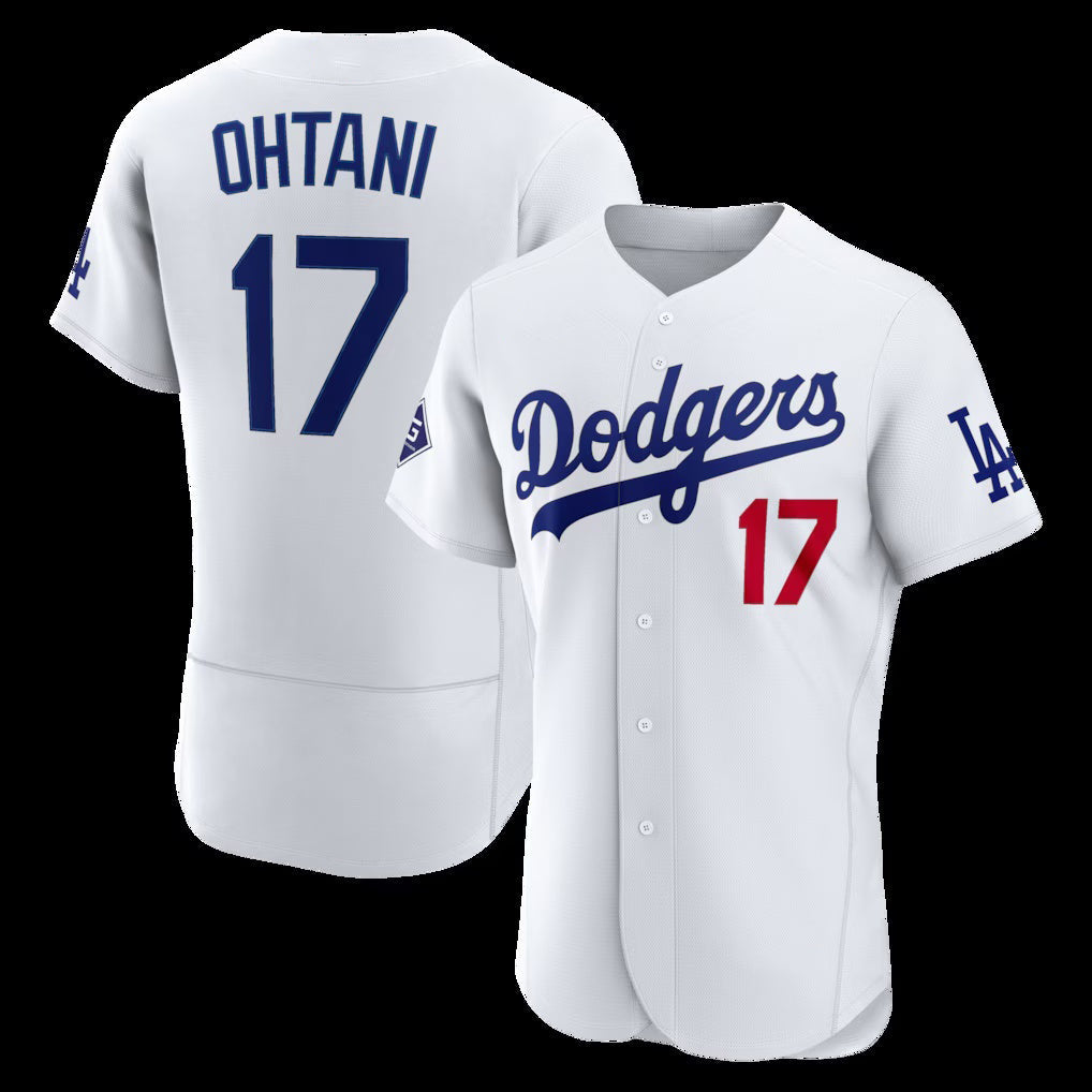 LA.Dodgers #17 Shohei Ohtani White Home Authentic Sponsor Patch Jersey
