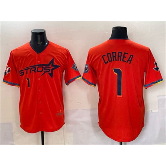 H.Astros #1 Carlos Correa Orange 2025 City Connect With Texas Patch Limited Stitched Jersey