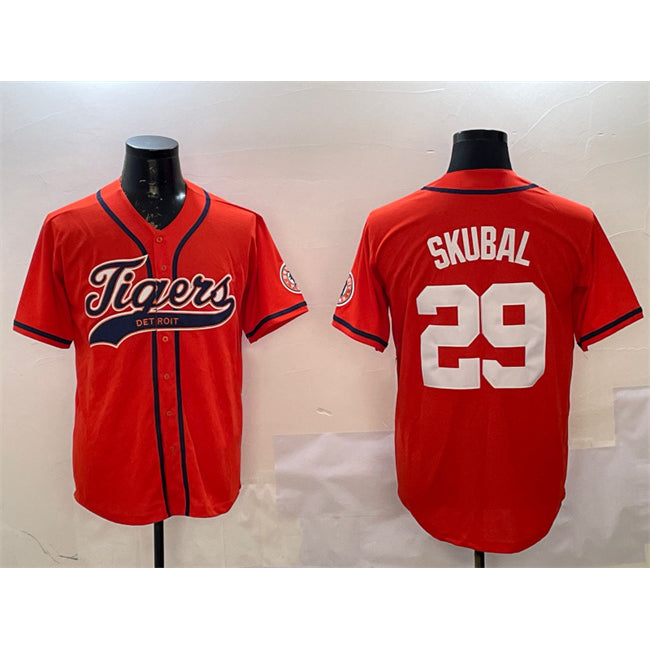 D.Tigers #29 Tarik Skubal Orange With Patch Cool Base 2 Stitched Jersey