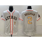 H.Astros #2 Alex Bregman Number 2023 White Gold World Serise Champions Patch Flex Base Stitched Jersey