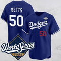 LA.Dodgers #50 Mookie Betts Blue 2025 World Series Vapor Limited Stitched Jersey