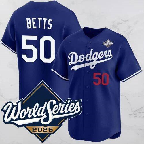 LA.Dodgers #50 Mookie Betts Blue 2025 World Series Vapor Limited Stitched Jersey