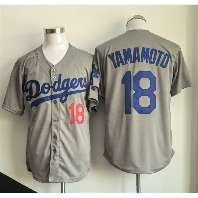 LA.Dodgers #18 Yoshinobu Yamamoto Gray Cool Base Stitched Jersey