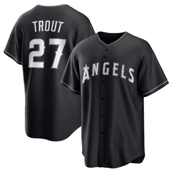 LA.Angels #27 Mike Trout Black Lights Out Limited Stitched Jersey