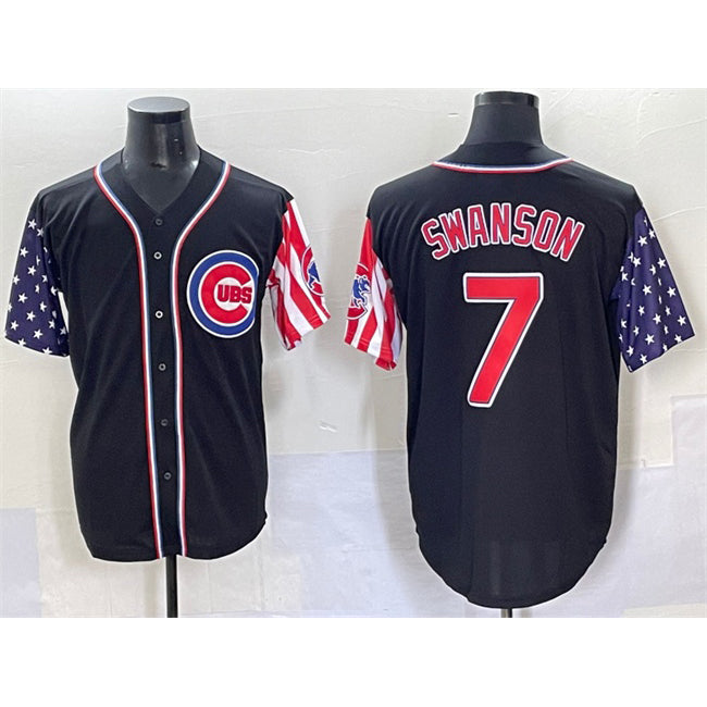 C.Cubs #7 Dansby Swanson Black 2025 Independence Day Vapor Premier Limited Stitched Jersey