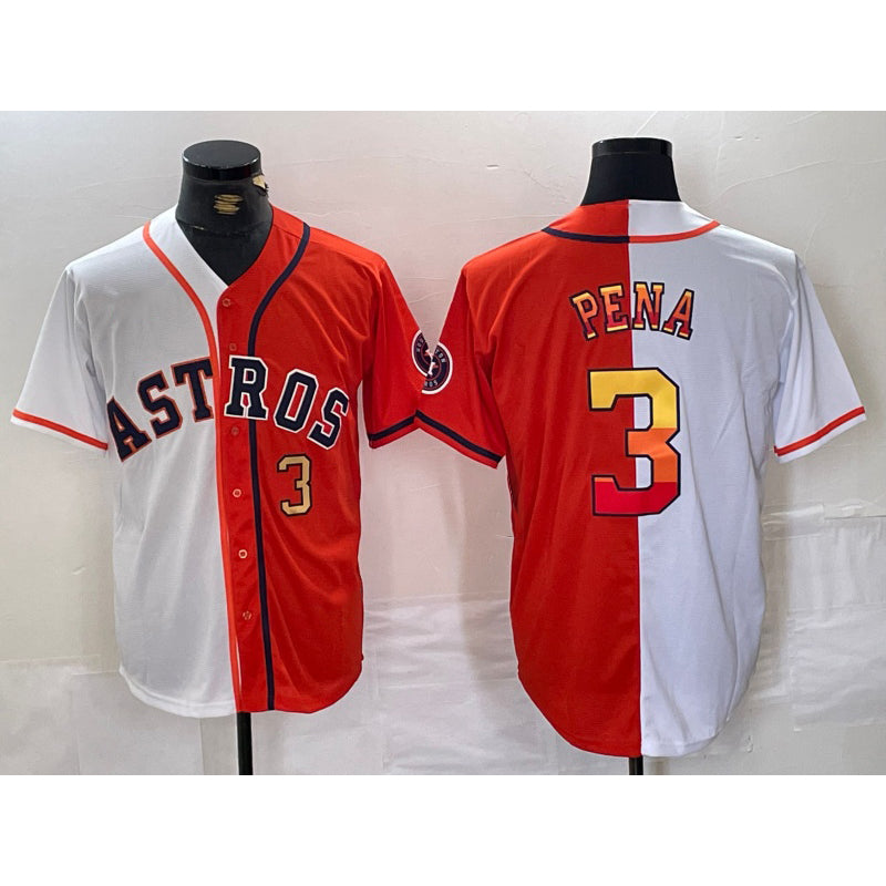 H.Astros #3 Jeremy Pena Number White Orange Split 2 Stitched Jersey