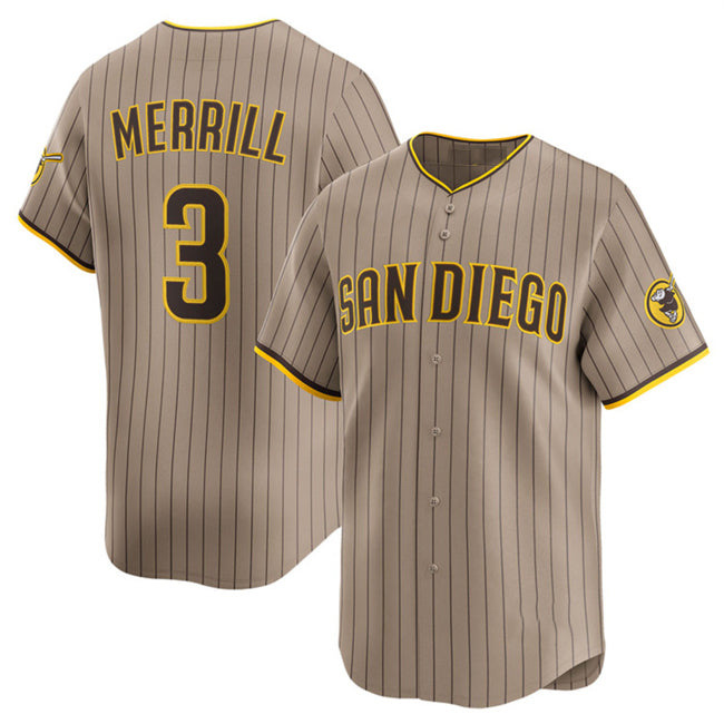 SD.Padres #3 Jackson Merrill Tan 2024 Alternate Limited Stitched Jersey