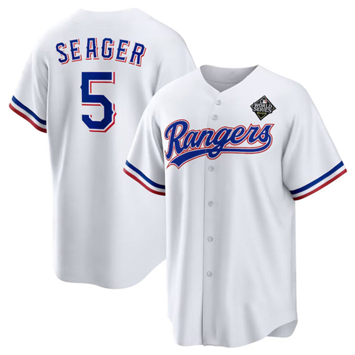 T.Rangers #5 Corey Seager White 2023 World Series Stitched  Jersey