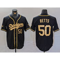 LA.Dodgers #50 Mookie Betts Number Black Gold World Series Champions Cool Base Stitched Jersey