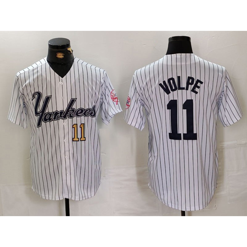 NY.Yankees #11 Anthony Volpe White Pinstripe Fashion Cool Base Jerseys