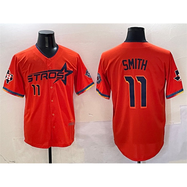 H.Astros #11 Cam Smith Orange 2025 City Connect With Texas Patch Limited Stitched Jersey