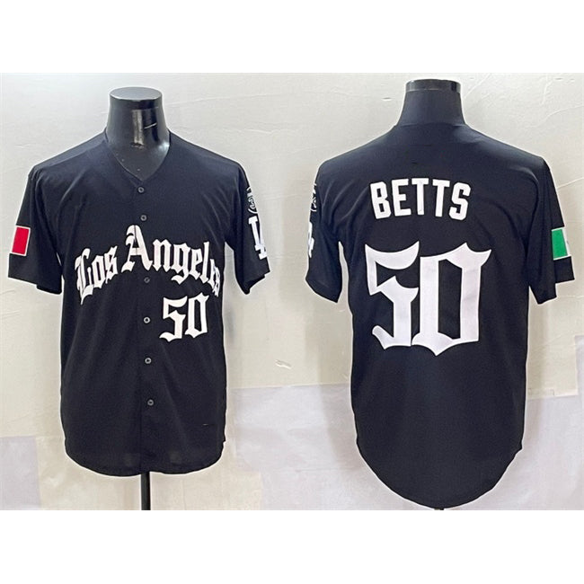 LA.Dodgers #50 Mookie Betts Black Mexico 2025 LA Gothic Style With Fernando Patch Vapor Premier Limited Stitched Jersey