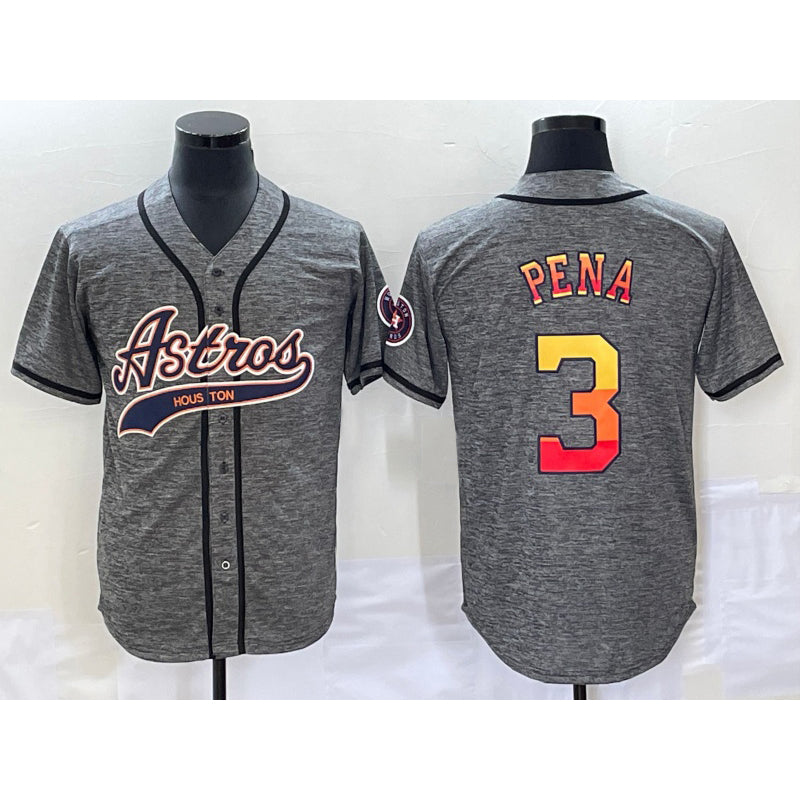 H.Astros #3 Jeremy Pena Grey Gridiron Cool Base Stitched Jersey
