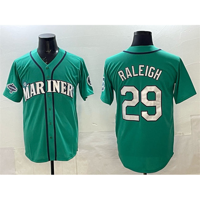 S.Mariners #29 Cal Raleigh Aqua With 2025 AL West Division Champions Patch Limited Stitched jersey