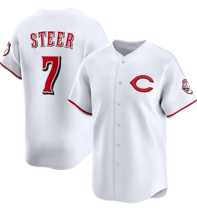 C.Reds #7 Spencer Steer White 2025 Home Limited Stitched Jersey