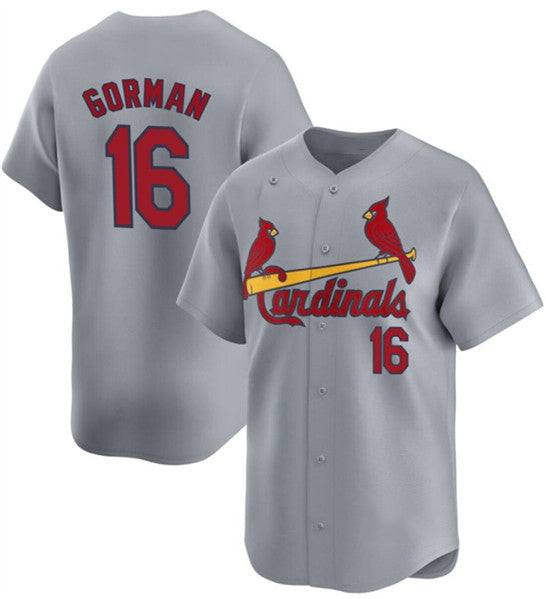 St. Louis Cardinals #16 Nolan Gorman Gray 2024 Away Limited Stitched Jersey