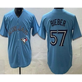 TB.Jays #57 Shane Bieber Light Blue Cool Base Jersey
