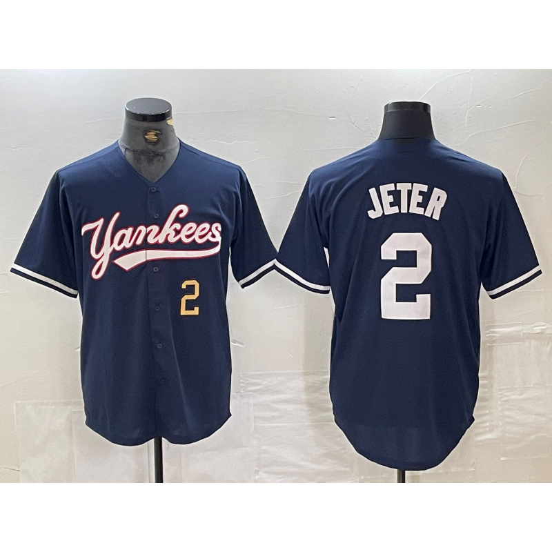 NY.Yankees #2 Derek Jeter Number Navy Cool Base Stitched  Jersey