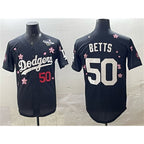 LA.Dodgers #50 Mookie Betts Black 2025 World Series Patch Tokyo Series Limited Stitched Jersey