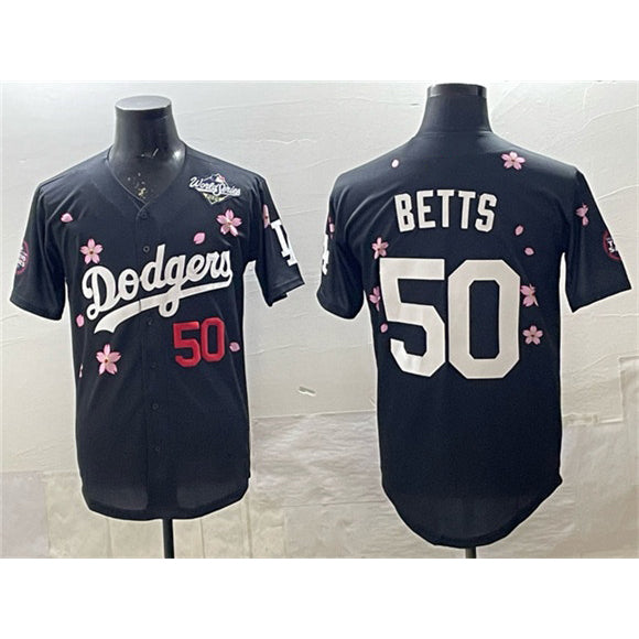 LA.Dodgers #50 Mookie Betts Black 2025 World Series Patch Tokyo Series Limited Stitched Jersey