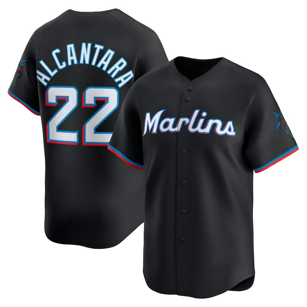 M.Marlins #22 Sandy Alcantara Black Alternate Limited Player Jersey