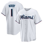 M.Marlins #1 Connor Norby White Home Replica Jersey
