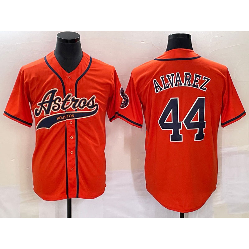 H.Astros #44 Yordan Alvarez Orange With Patch Cool Base Stitched  Jersey