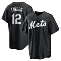 NY.Mets #12 Francisco Lindor Black Lights Out Limited Stitched Jersey