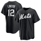 NY.Mets #12 Francisco Lindor Black Lights Out Limited Stitched Jersey