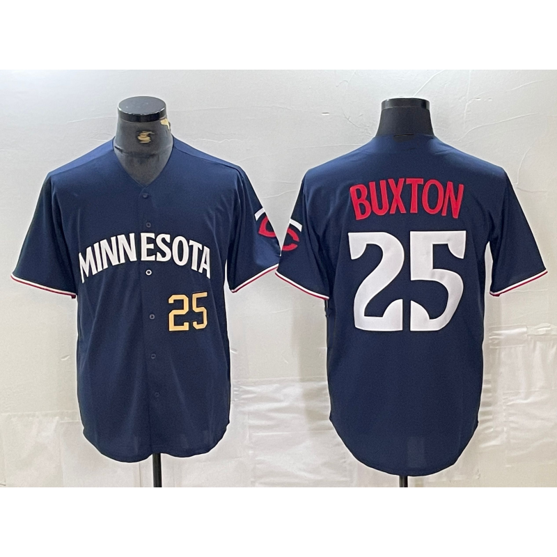 M.Twins #25 Byron Buxton Number 2023 Navy Blue Cool Base Stitched Jersey