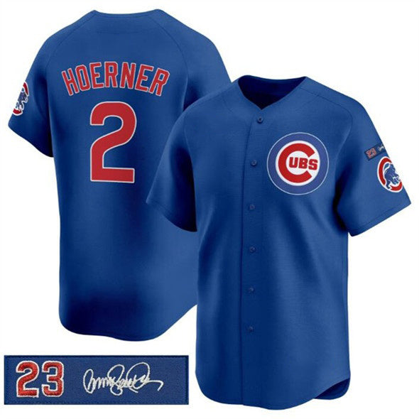 C.Cubs #2 Nico Hoerner Royal 'Ryne Sandberg Tribute' Vapor Limited V3 Stitched Jersey