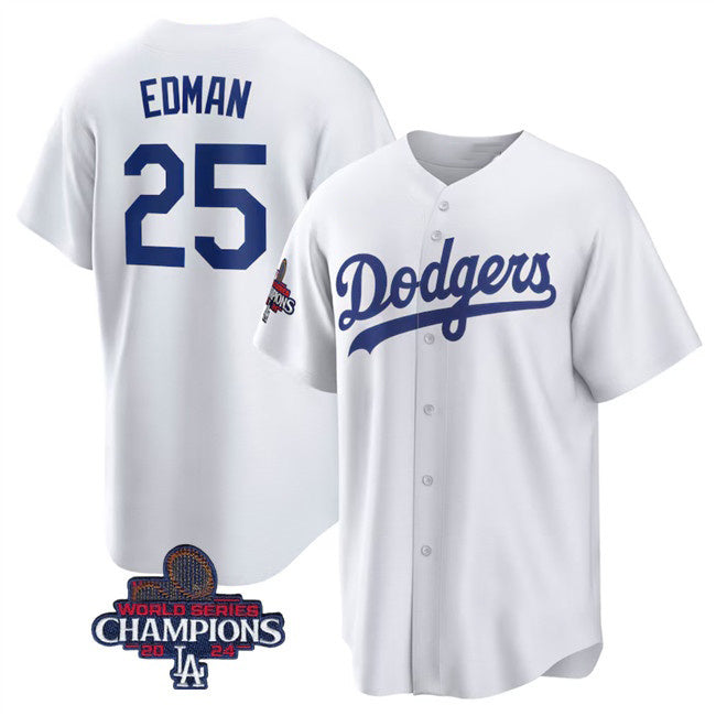 LA.Dodgers #25 Tommy Edman White 2024 World Series Champions Cool Base Stitched Jersey
