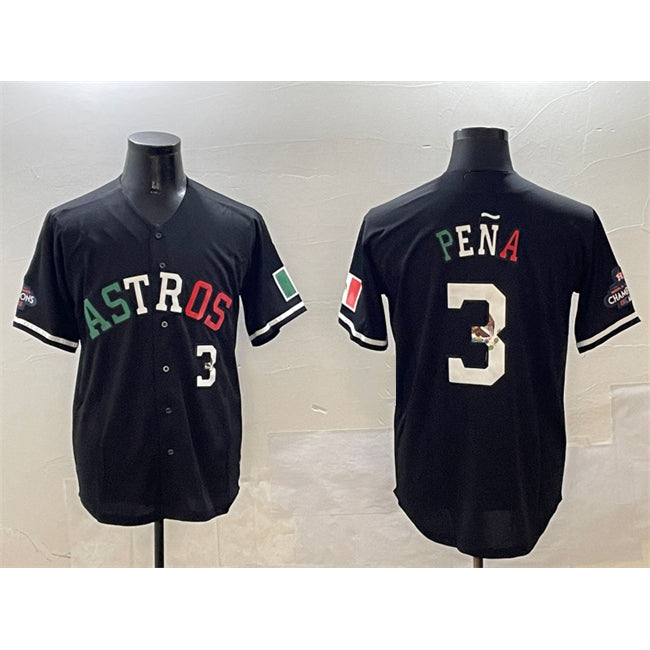 H.Astros #3 Jeremy Pena Black Mexico With World Serise Champions Patch Cool Base Stitched Jersey