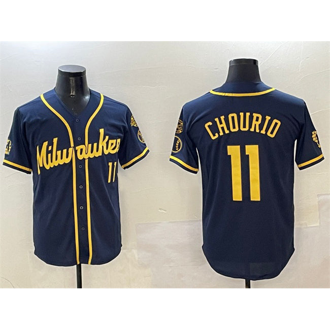 M.Brewers #11 Jackson Chourio Navy With Home Patch Limited Stitched Jersey