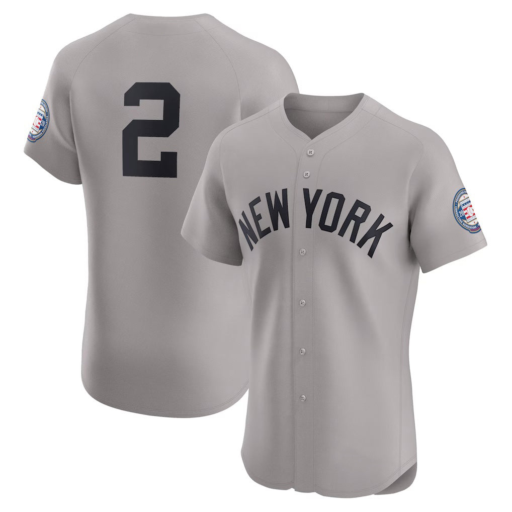 NY.Yankees #2 Derek Jeter Gray Road 2020 Hall of Fame Induction Patch Elite Player Jersey