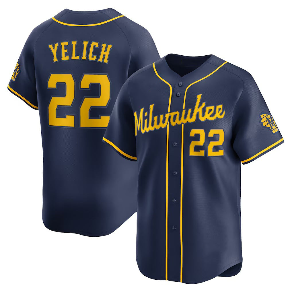 M.Brewers #22 Christian Yelich Navy Alternate Limited Jersey