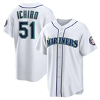 S.Mariners #51 Ichiro Suzuki Mitchell & Ness White Cool Base Stitched Jersey