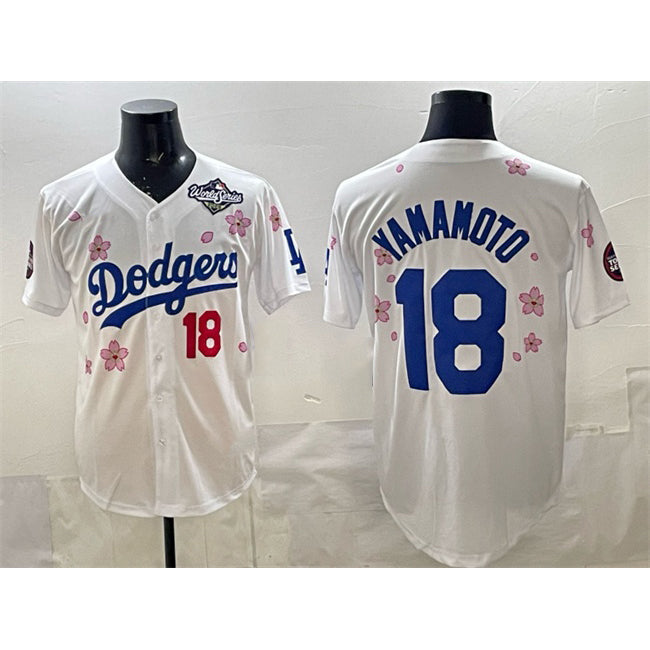 LA.Dodgers #18 Yoshinobu Yamamoto White 2025 World Series Patch Tokyo Series Limited Stitched Jersey