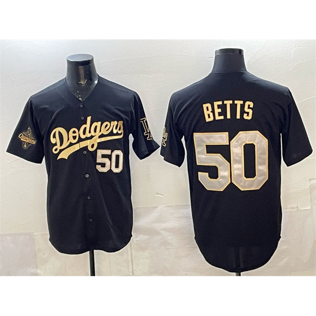 LA.Dodgers #50 Mookie Betts Black Gold 2025 World Series Champions Patch Limited Stitched Jersey