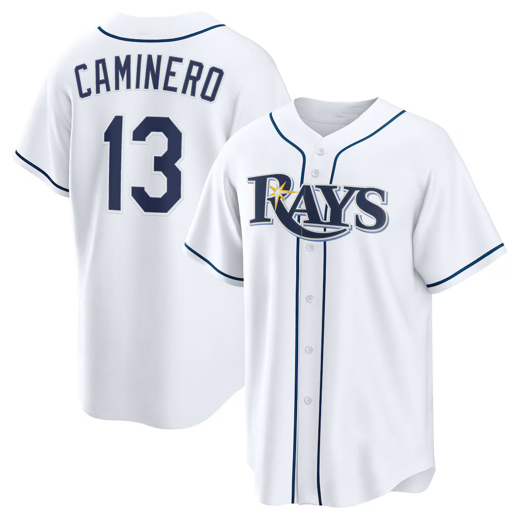 TB.Rays #13 Junior Caminero White Home Replica Jersey