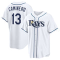 TB.Rays #13 Junior Caminero White Home Replica Jersey
