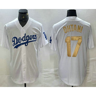 LA.Dodgers #17 Shohei Ohtani White Gold Stitched Cool Base Jersey