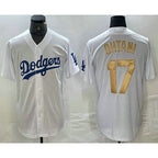 LA.Dodgers #17 Shohei Ohtani White Gold Stitched Cool Base Jersey