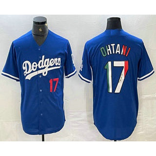 LA.Dodgers #17 Shohei Ohtani Number Mexico Blue Cool Base Stitched Jersey