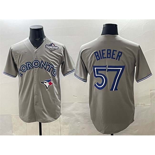 TB.Jays #57 Shane Bieber Grey 2025 World Series Cool Base Stitched Jersey