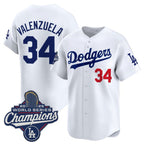 LA.Dodgers #34 Fernando Valenzuela White 2025 Champions Stitched Jersey