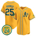 O.Athletics #25 Brent Rooker Yellow 2024 Limited With Rickey Henderson Patch Stitched Jersey