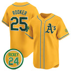 O.Athletics #25 Brent Rooker Yellow 2024 Limited With Rickey Henderson Patch Stitched Jersey