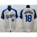 LA.Dodgers #18 Yoshinobu Yamamoto Number White Blue Fashion Stitched Cool Base 2 Limited Jersey